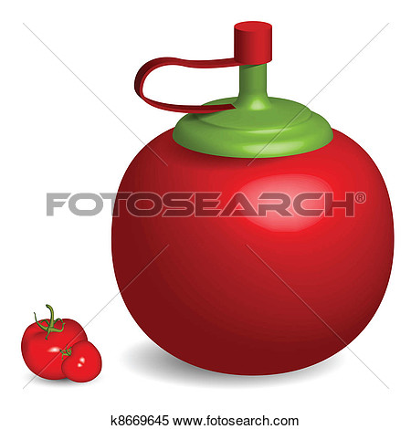 Tomato Sauce Bottle And Tomatoes Against White Background Abstract