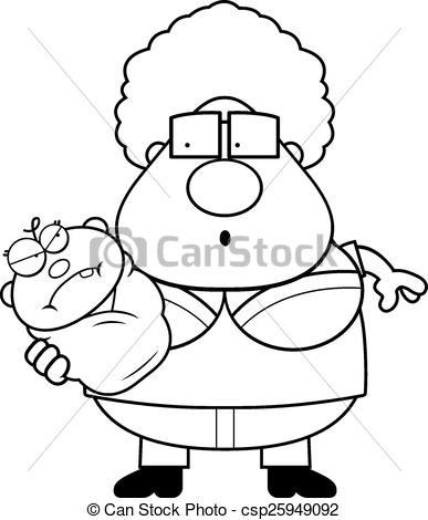 Vector   Cartoon Grandma With Angry Baby   Stock Illustration Royalty