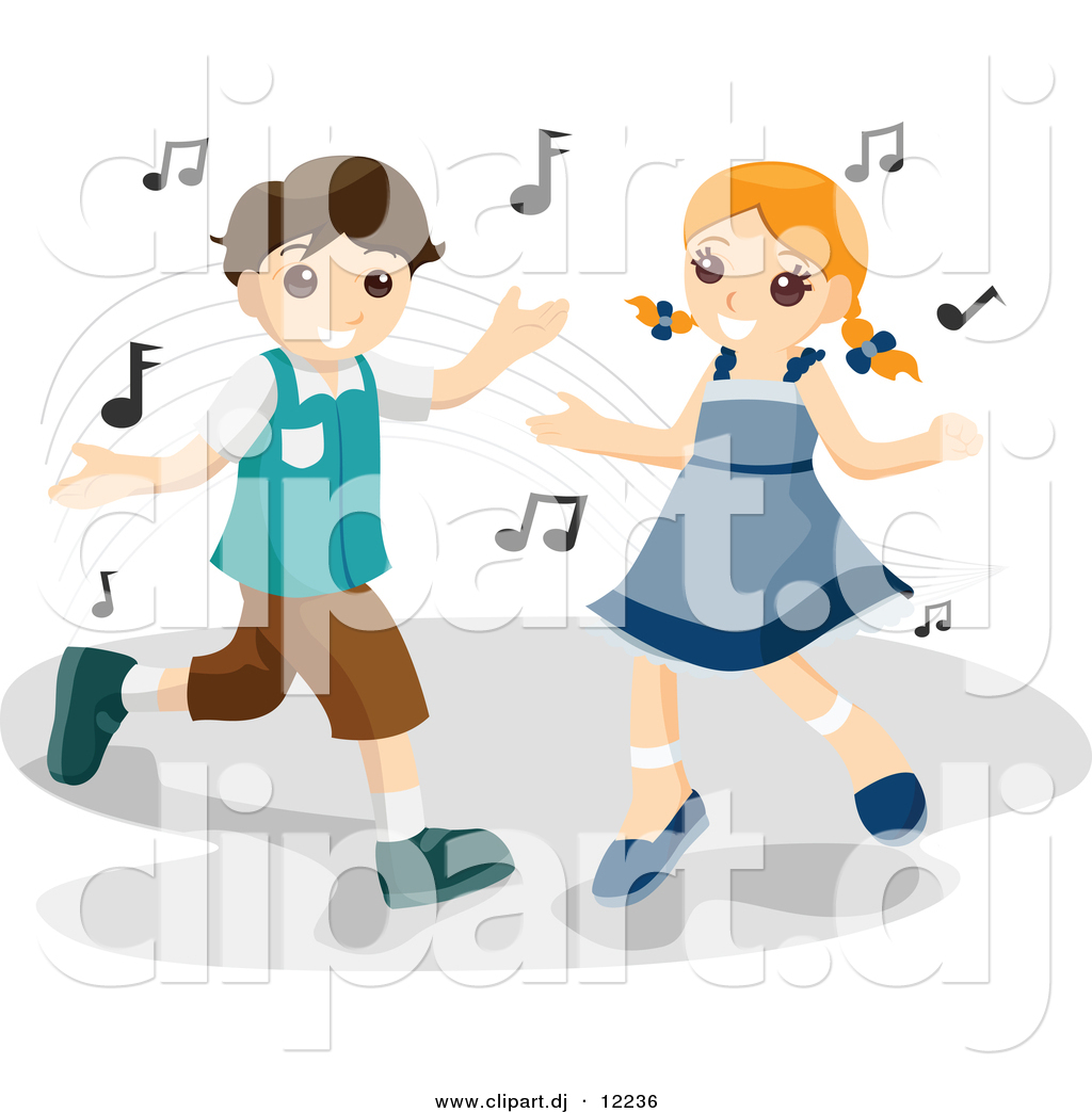 Vector Clipart Of A Cartoon Boy And Girl Dancing To Music Notes