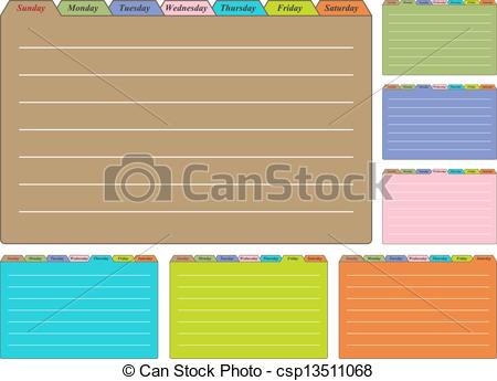 Vector   Seven Calendar Sheets With Tabs For Each Days Of Week   Stock