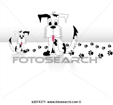 Big Mix Black And White Dog And His Puppy View Large Clip Art Graphic
