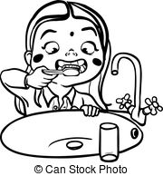 Cartoon Girl Brushing Her Teeth  Vector Illustration Vector Clip Art