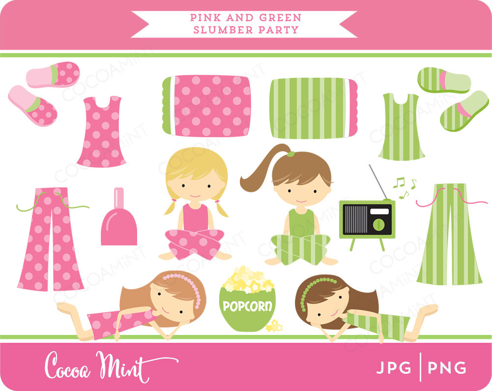 Christmas Pajama Party Clipart Pink And Green Slumber Party