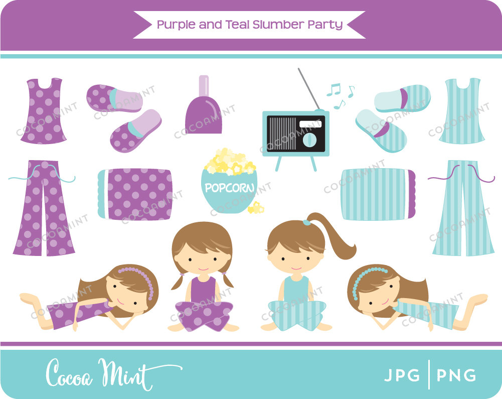 Christmas Pajama Party Clipart Purple And Teal Slumber Party