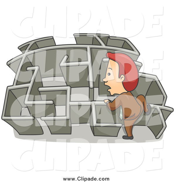 Clip Art Of A White Businessman Climbing Over A Wall In A Maze