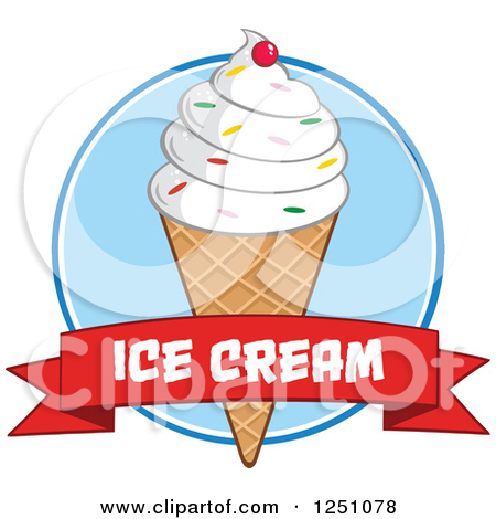 Clipart Of A Waffle Ice Cream Cone With Vanilla Frozen Yogurt And A    
