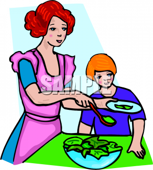 Clipart Picture Of A Mother Serving Her Son Salad   Foodclipart Com