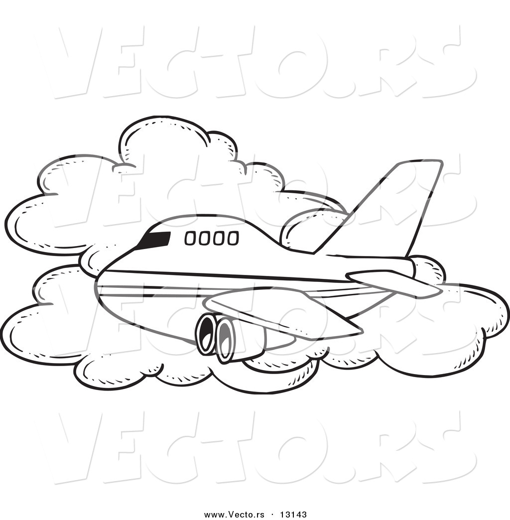 Commercial Airliner Passing A Cloud In Flight   Coloring Page Outline
