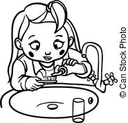 Funny Cartoon Girl Brushing Her Teeth  Vector Illustration Vector