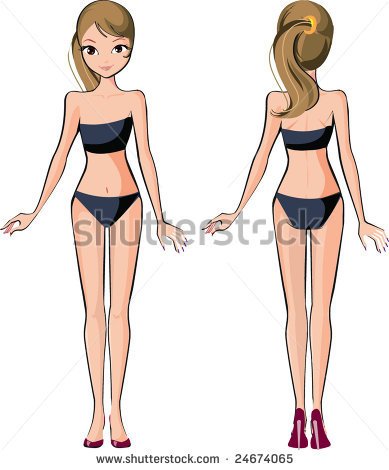 Girl S Body Silhouette Type Frontal And Behind   Stock Vector
