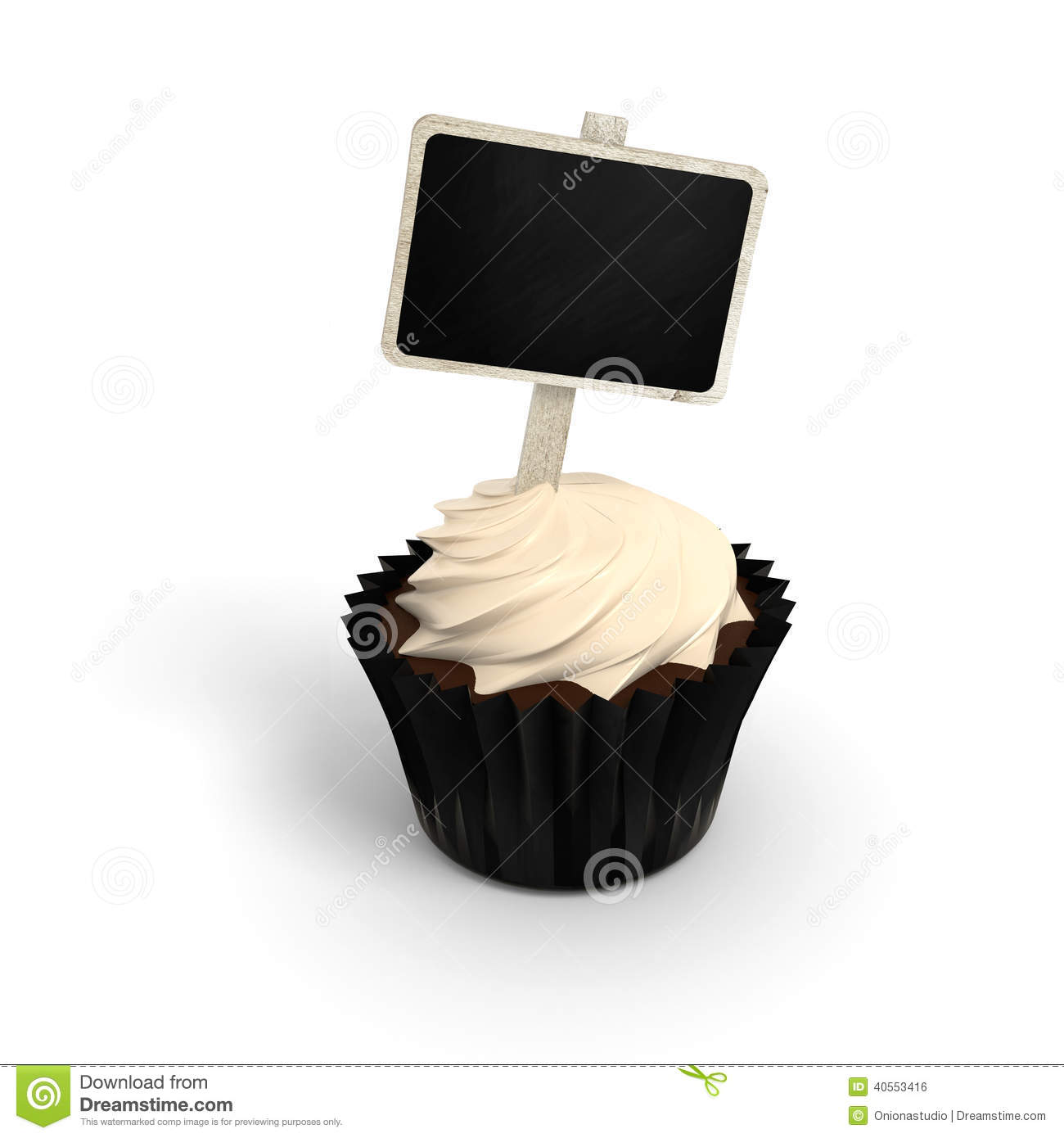 Happy Birthday Cupcake With Chalkboard Signboard Label On White Stock    