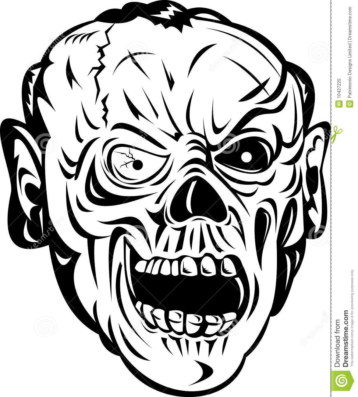 Illustration Of A Zombie Skull Bone Face On Isolated White Background