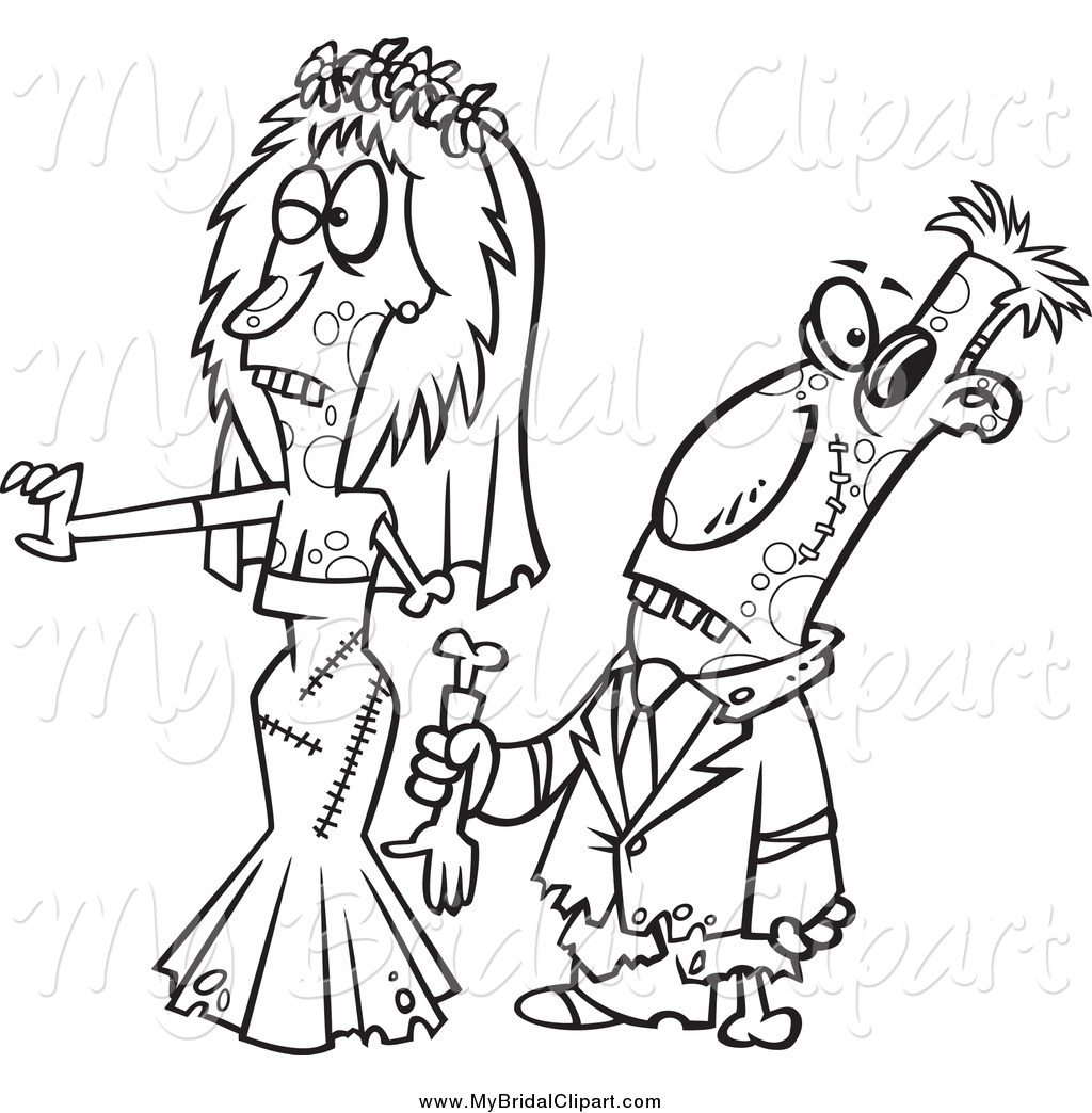 Larger Preview  Bridal Clipart Of A Black And White Zombie Wedding    