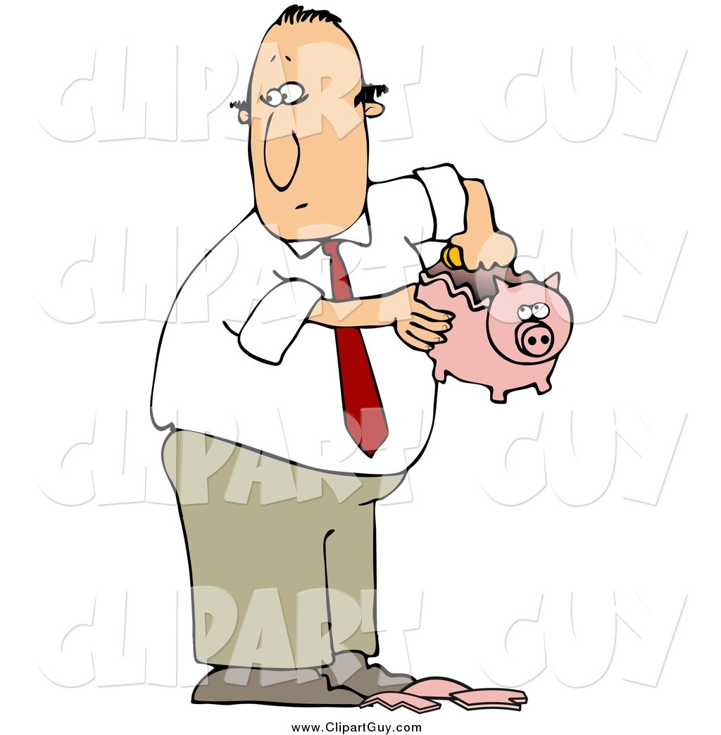 Larger Preview  Clip Art Of A Caucasian Businessman Breaking A Piggy