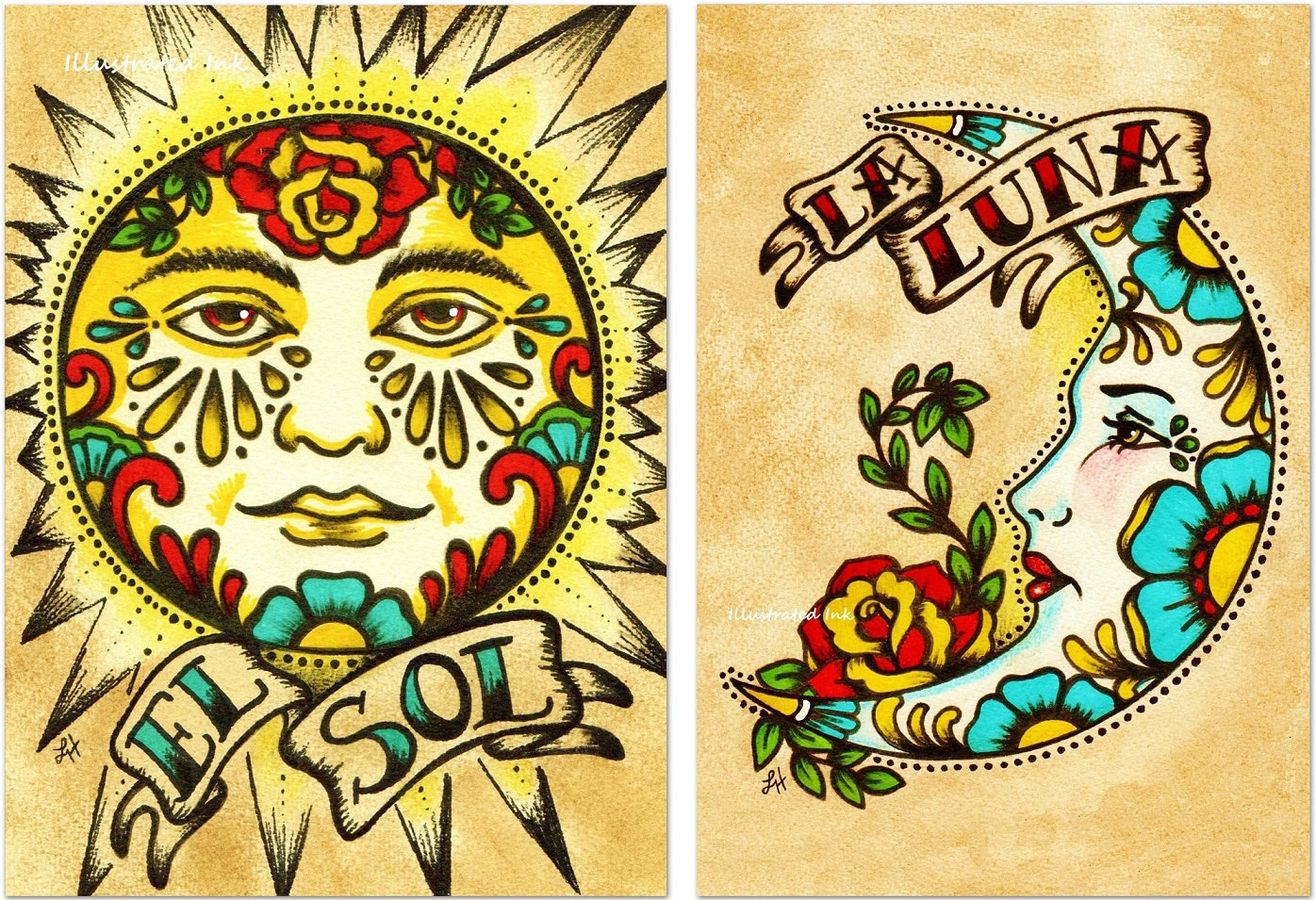 Mexican Folk Art Prints Sun Moon Loteria El Sol By Illustratedink