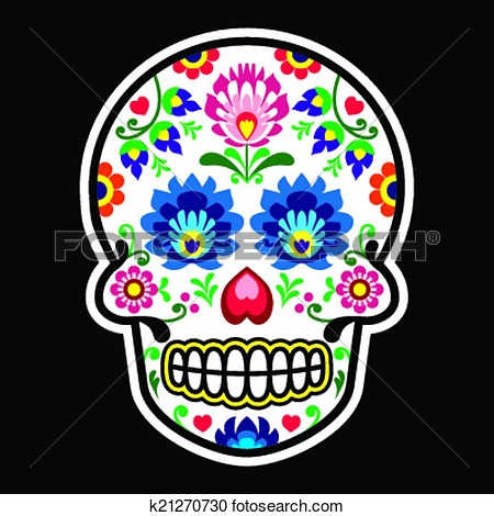 Mexican Sugar Skull Polish Folk Art View Large Clip Art Graphic