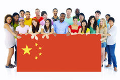 Multi Ethnic Young People With Flag Of China Royalty Free Stock