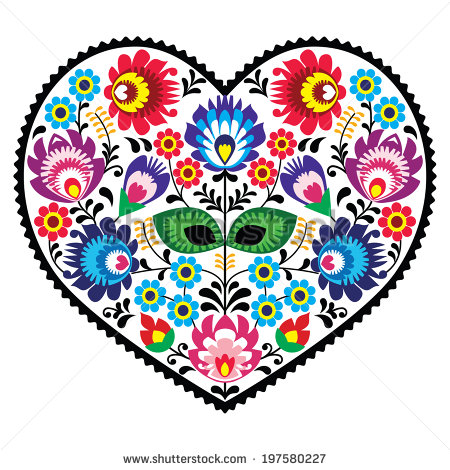 Polish Folk Art Art Heart Embroidery With Flowers   Wzory Lowickie    