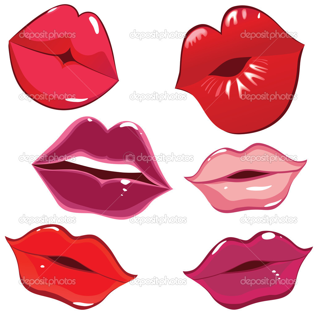 Set Of Glossy Lips In Tender Kiss    Stock Vector   Svetap  4770842