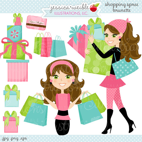 Shopping Spree Brunette Cute Digital Clipart Commercial Use Ok Woman
