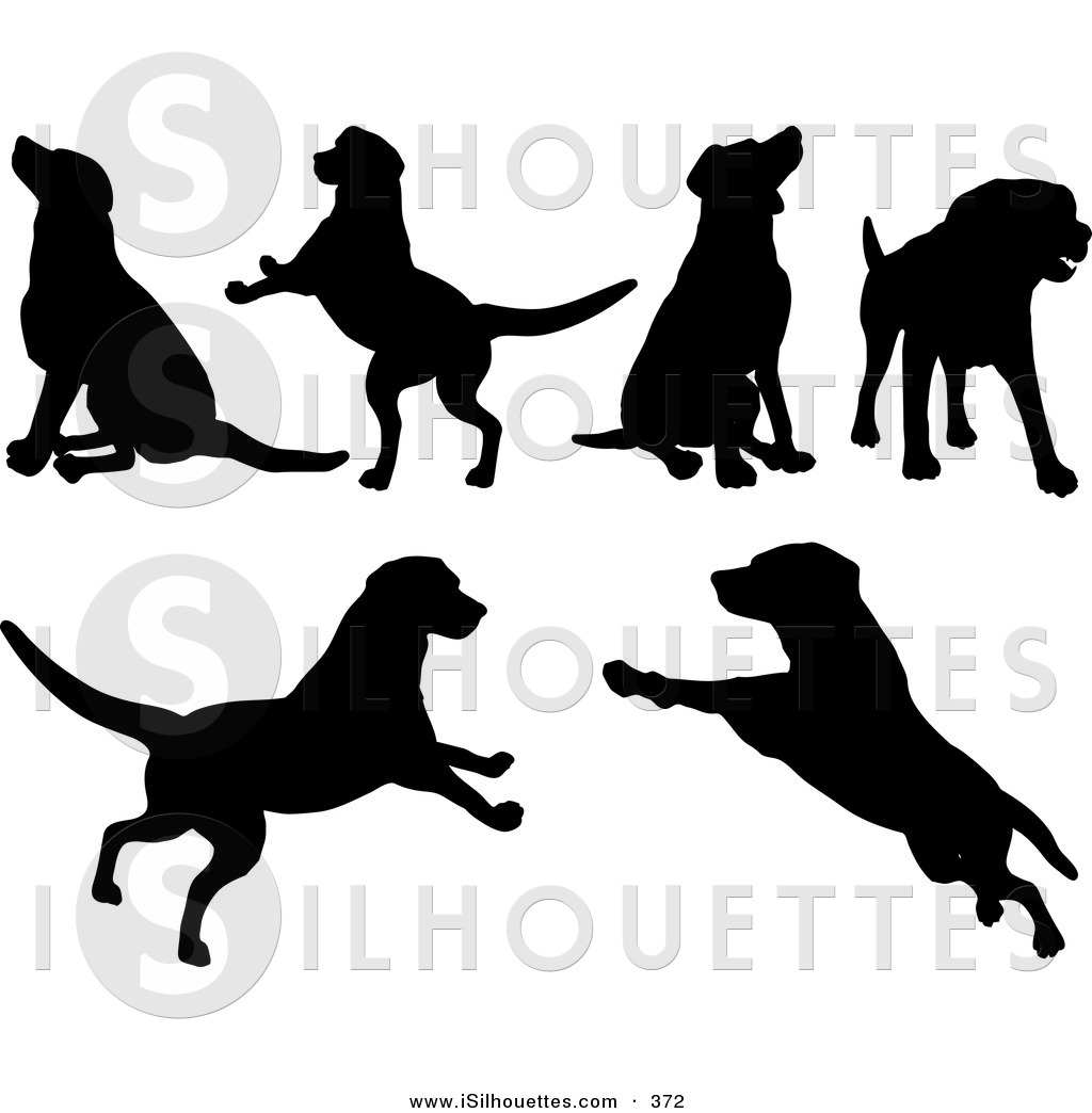 Silhouette Clipart Of A Set Of Six Silhouetted Dogs Sitting Standing