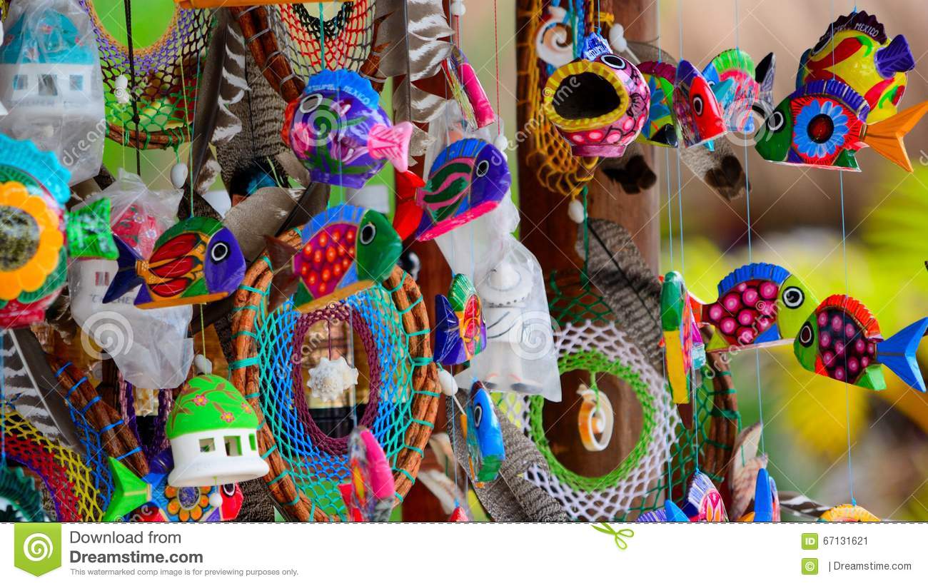 Souvenir Folk Art On Display At Mexican Market 