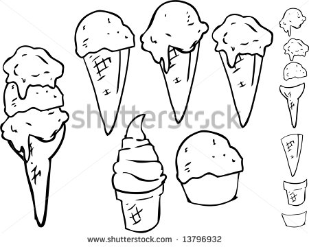 Stock Photo Ice Cream Cones Black And White Lineart Mix And Match