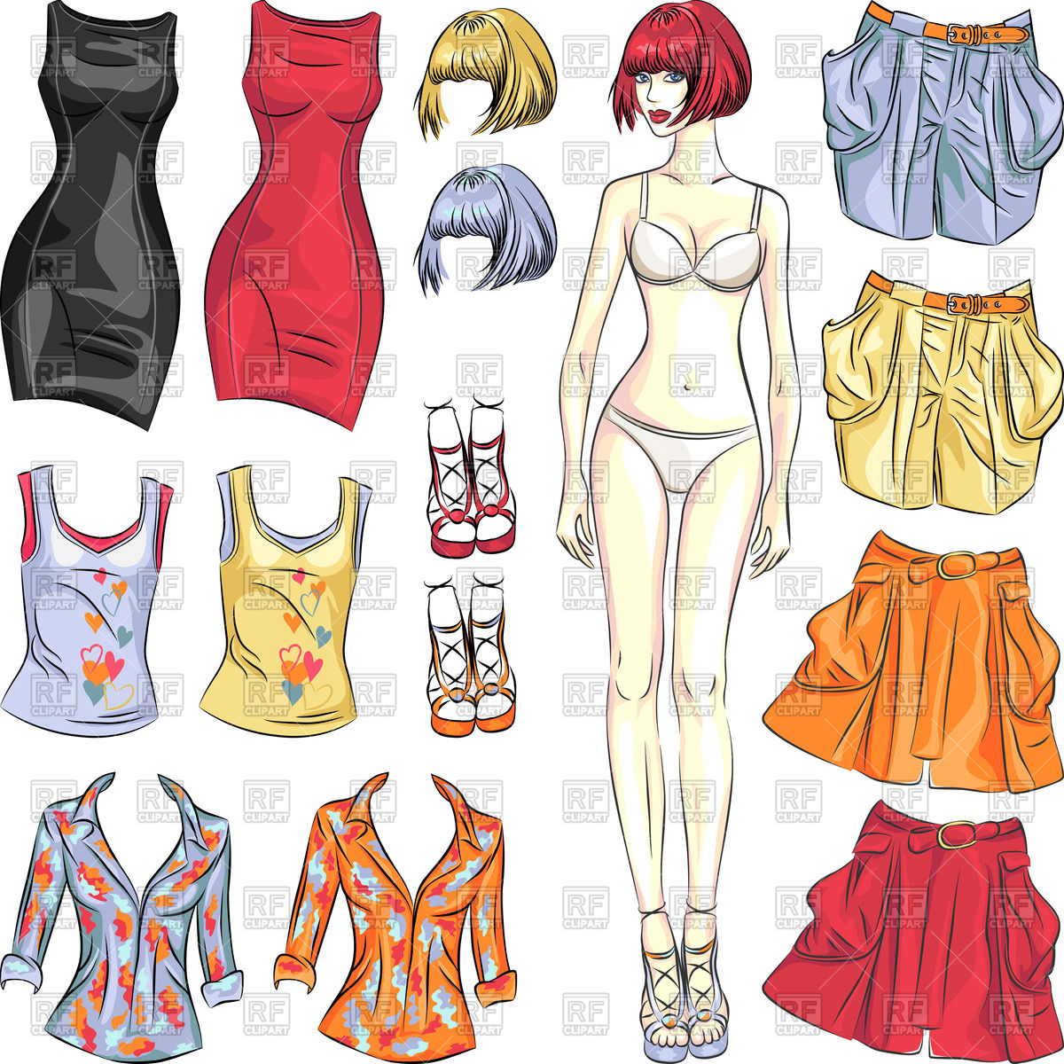 Up Paper Doll   Template Of Girl S Body And Set Of Women S Clothes