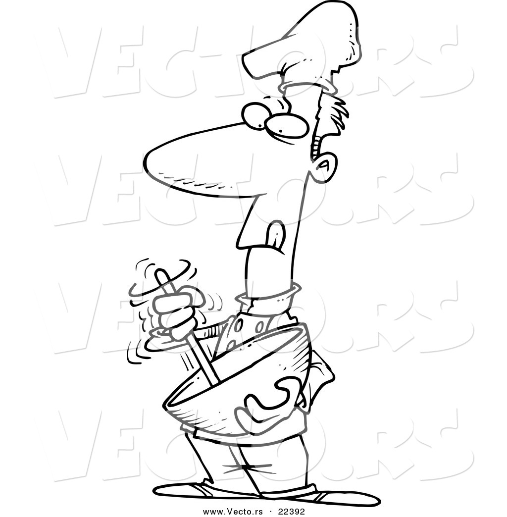 Vector Of A Cartoon Chef Using A Mixing Bowl   Coloring Page Outline