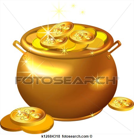 Vector St  Patrick S Day Shiny Gold Pot Filled With Leprechaun Coins