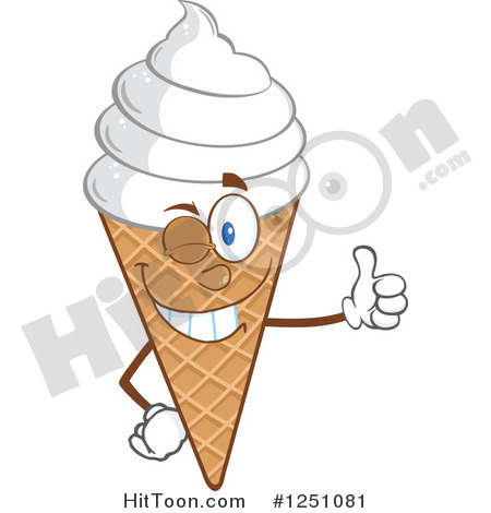 Waffle Ice Cream Cone Character With Vanilla Frozen Yogurt Winking And