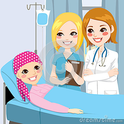 Woman Doctor And Nurse Visit A Young Girl Lying Down On Hospital Bed    