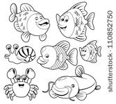 Cliparts  Illustration Of Fish Sea Black And White Set   Hqvectors Com