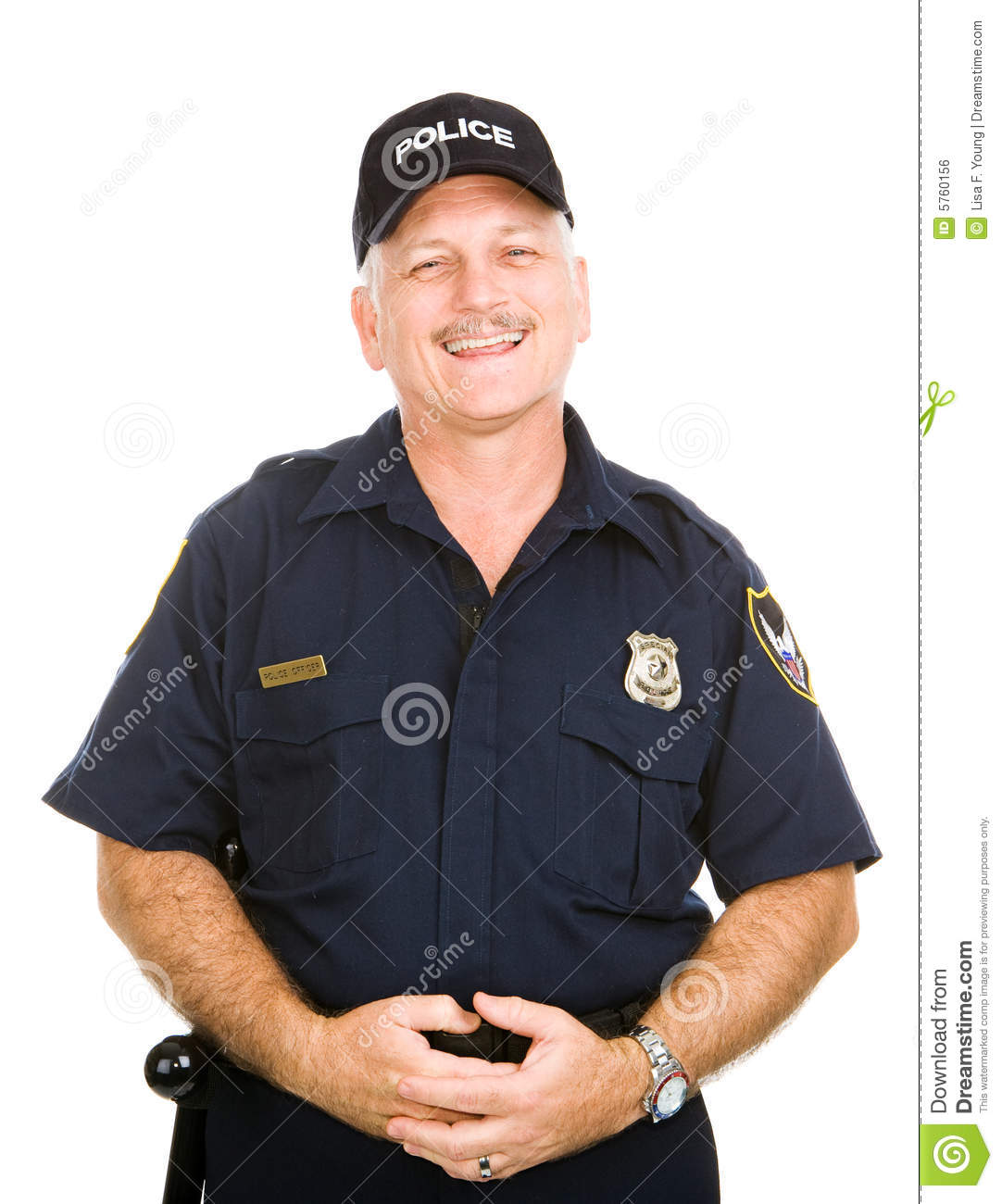 Friendly Jovial Police Officer Isolated Against A White Background