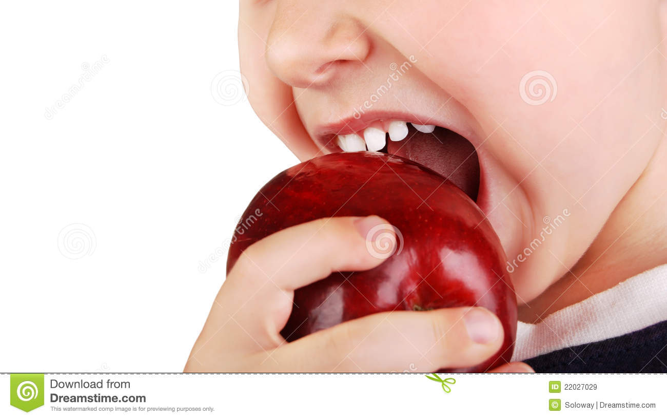 Healthy Baby Teeth Bite Ripe Red Apple Royalty Free Stock Images