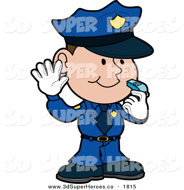 Illustration Of A Friendly Male Police Officer In A Blue Uniform