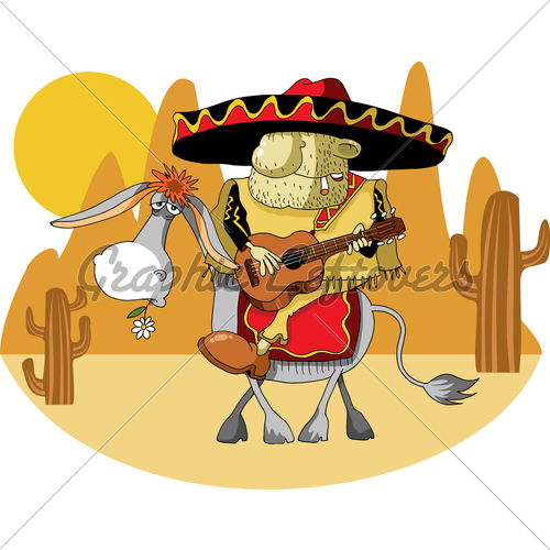 Mexican Wearing A Sombrero Riding A Donkey In T