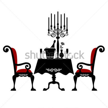 Romantic Dinner For Two With Table And Two Chairs Candle And Champagne