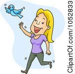 Vector Clip Art Illustration Of A Man Chasing Happiness Blue Bird