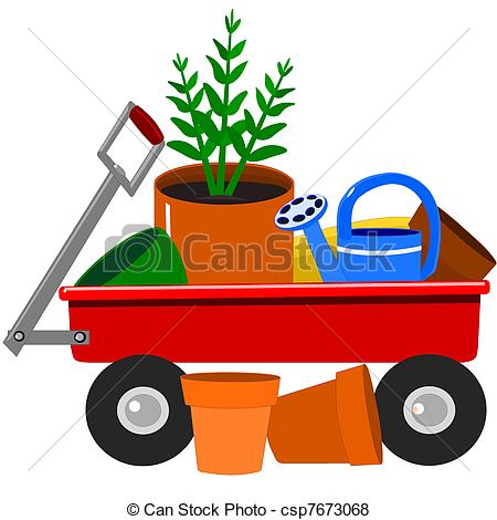 Vector   Garden Wagon With Plants   Stock Illustration Royalty Free