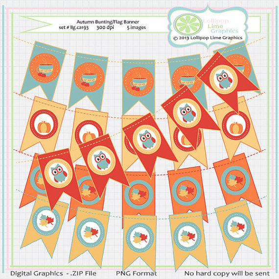 Autumn Bunting Flag Clipart Digital Download Banner Clip Art Owl