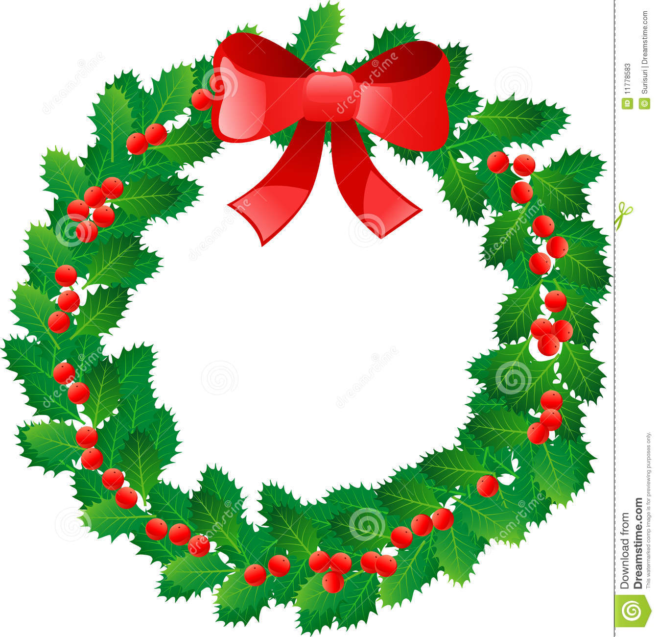 Beautiful Christmas Wreath With Red Berries Isolated On White