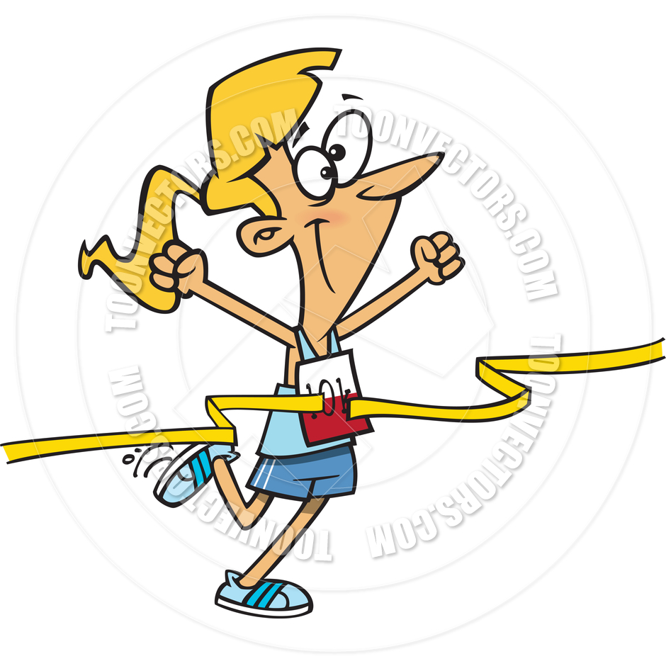 Cartoon Woman Finishing Marathon By Ron Leishman   Toon Vectors Eps    