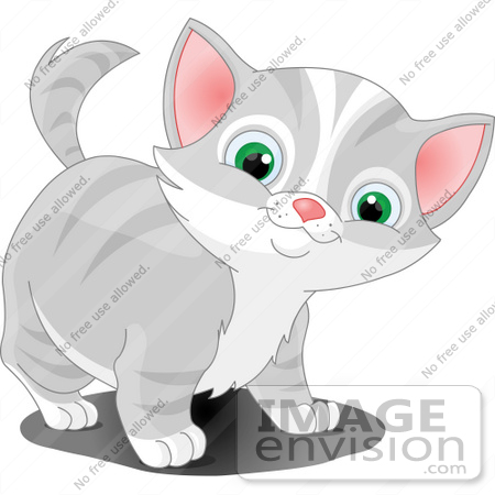 Clip Art Illustration Of An Adorable Green Eyed Gray Kitten Looking