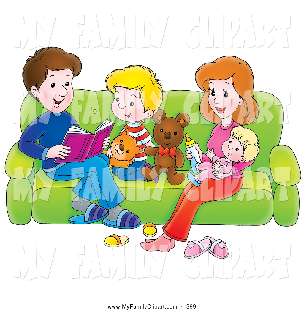 Clip Art Of A Cheerful Happy Family Of Four Reading On A Couch By Alex    
