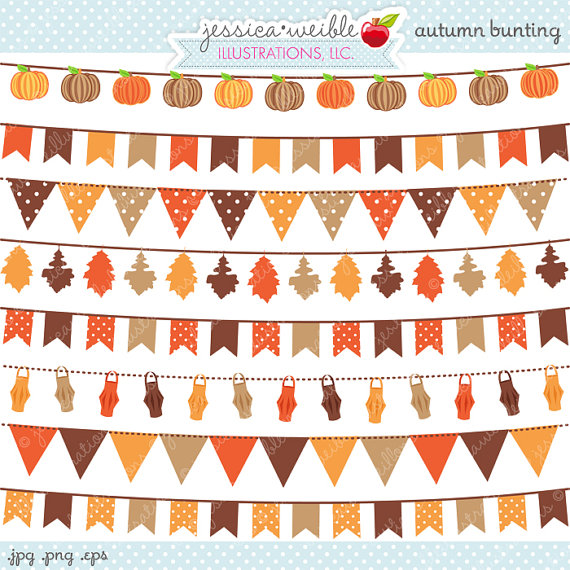 Clipart   Commercial Use Ok   Autumn Bunting   Autumn Garland Clipart