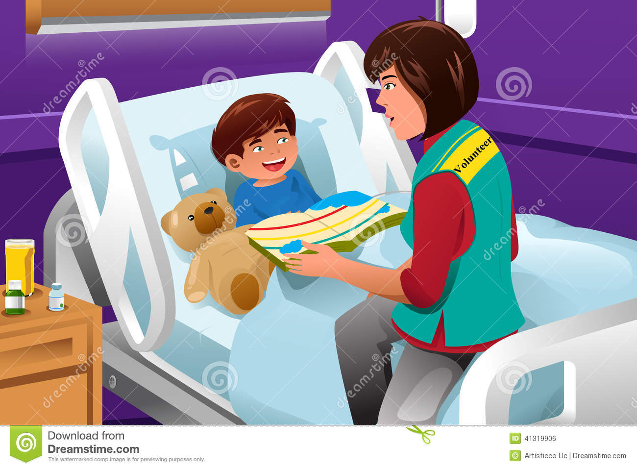 Illustration Of Volunteer Reading A Story At The Children Hospital