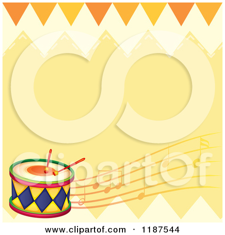     Of A Drum And Music Notes Over Gray   Royalty Free Vector Clipart