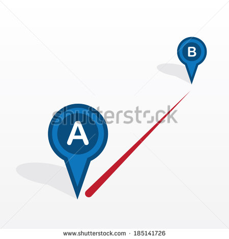 Point A To Point B With Connecting Red Line   Stock Vector