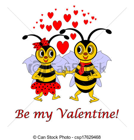 Two Funny Cartoon Bees With Words Be My Valentine  Valentine S Day    